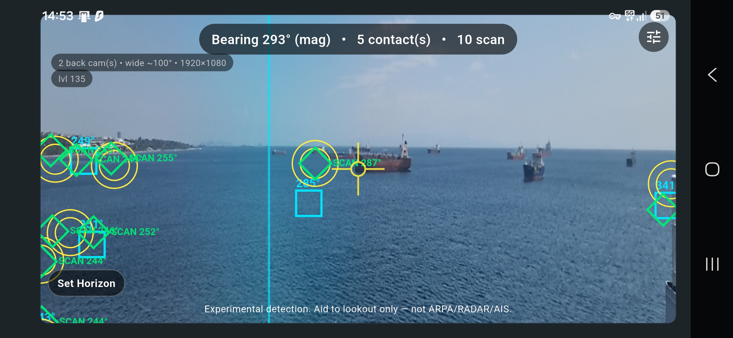 Nav Assist live camera view detecting surrounding vessels with bearings