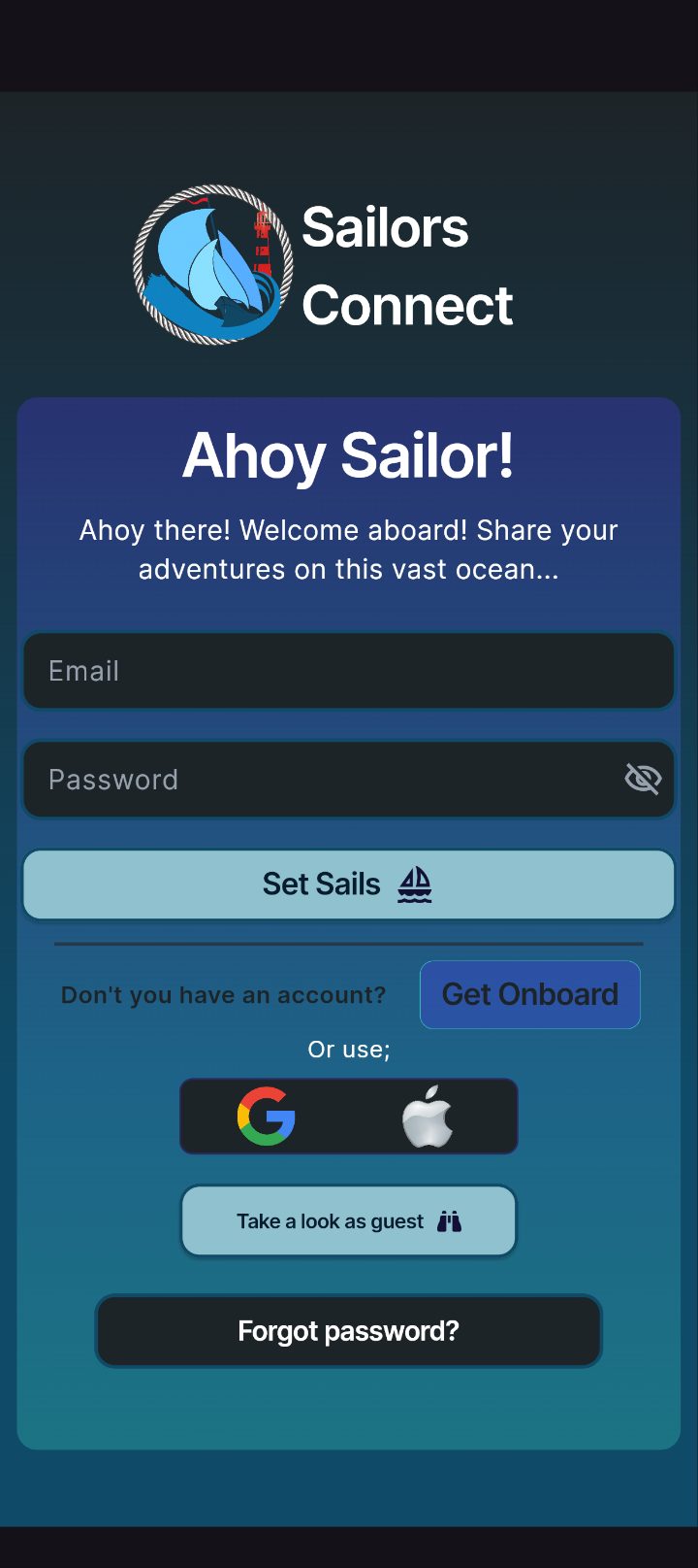 Login screen